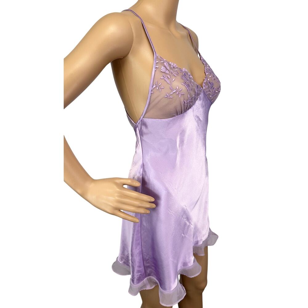 Frederick's Of Hollywood Satin & Lace Chemise Slip Lingerie Lavender Size S - Picture 3 of 9